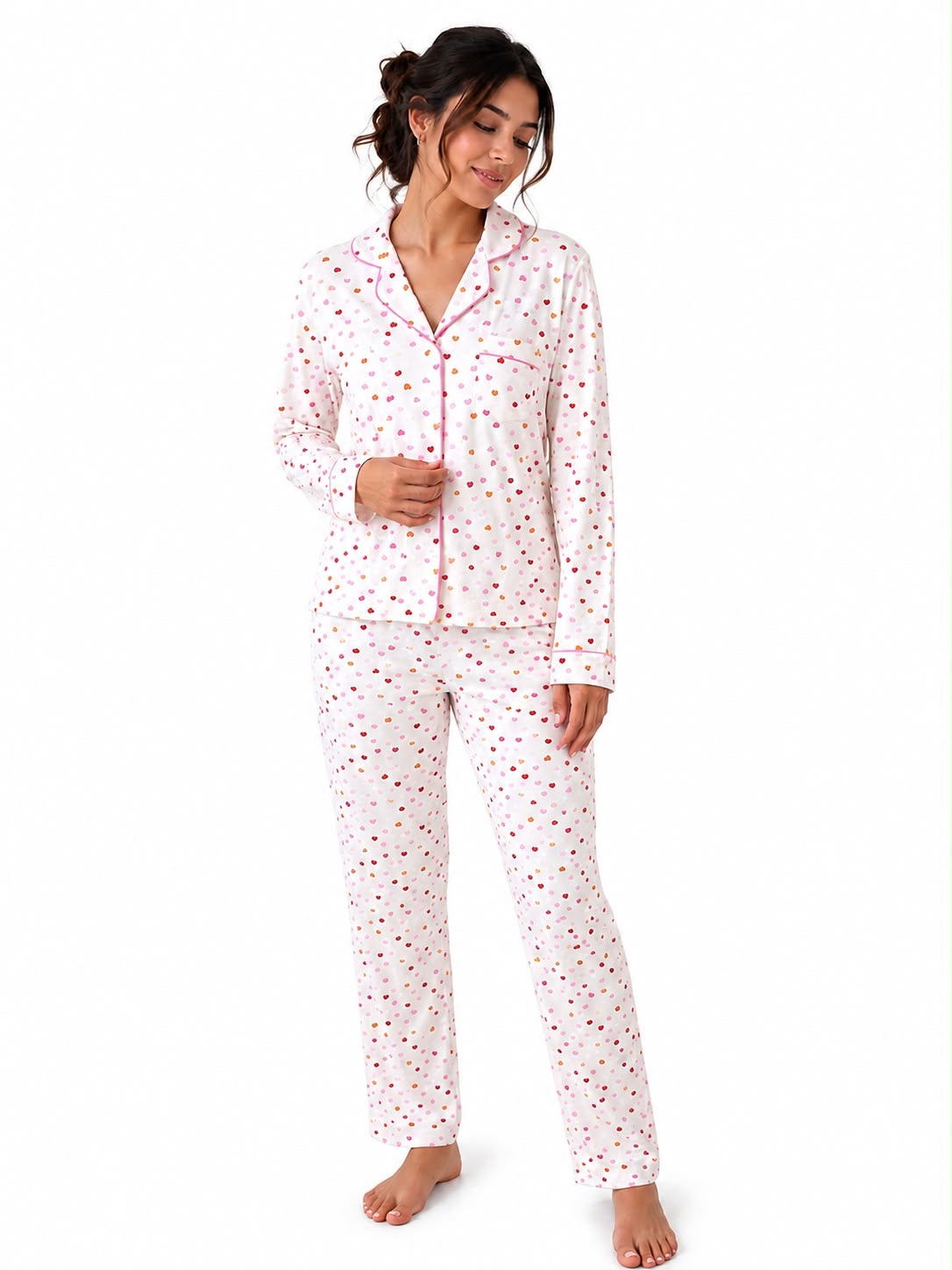 Pijama camisera poliéster en pantalón manga larga