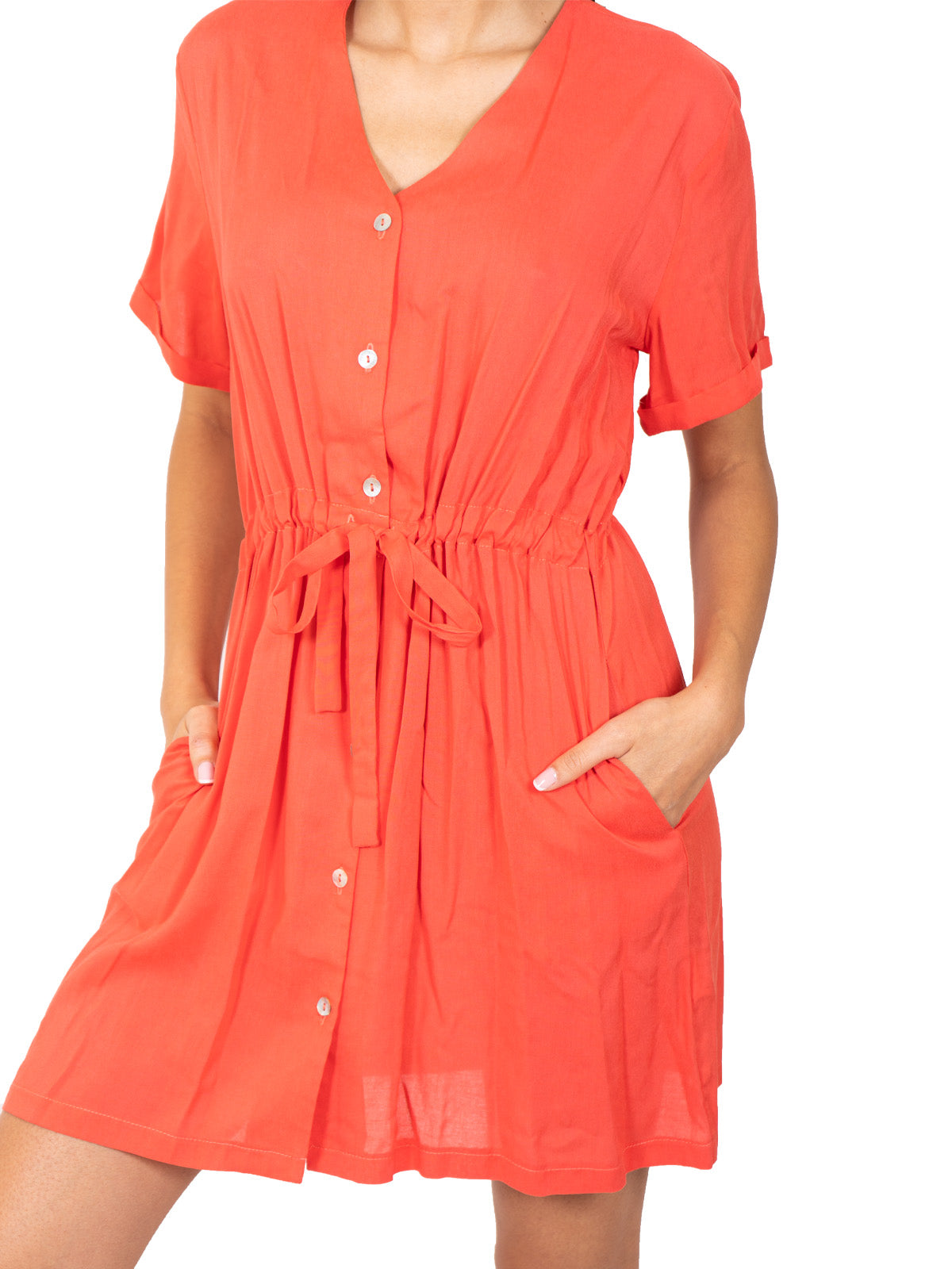 900462  Vestido coral dama manga corta