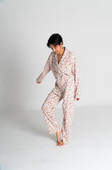 Pijama dama manga larga estampado flores