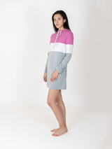 TIL2211-085 CAMISON EN FRENCH TERRY ,SUDADERA MANGA LARGA CON BATA EN COLOR ROSA, CAPUCHA CON CUELLO ALTO Y JARETA FUNCIONAL, FRANJA COLOR OFF WHITE, MANGA LARGA